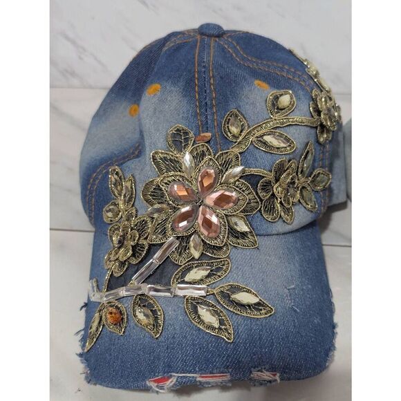 Unbranded Women's Multi-Color Vintage Distressed Bedazzled Denim Ball Caps Adjus - Picture 3 of 5